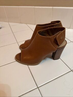 Cole Haan Tan Open-Toe Block Heel Ankle Bootie